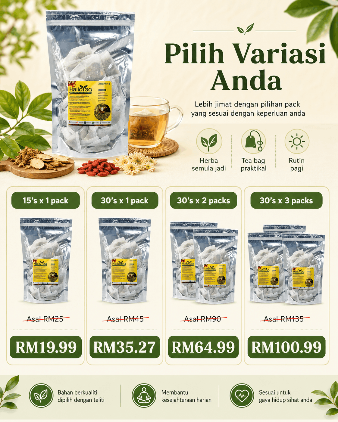 Hallo Dried Herbs Natural Moisture Tea angle 4